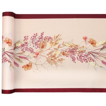 Chemin de table aubépine sienne motifs floraux dorés mariage | jourdefete.com