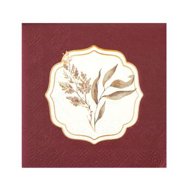 Serviettes cocktail aubépine sienne motifs végétaux dorés mariage | jourdefete.com