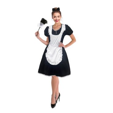 Déguisement femme soubrette noir et blanc avec tablier et serre-tête | jourdefete.com