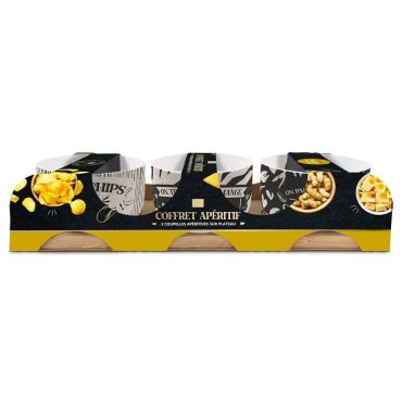 Coffret Apéritif 3 coupelles sur plateau en bois pour présentation de snacks | jourdefete.com
