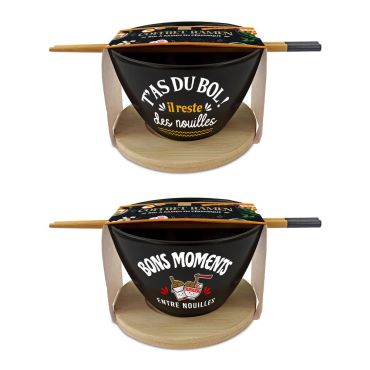 Coffret Ramen avec bol en céramique noire et baguettes en bois, idée cadeau originale | jourdefete.com