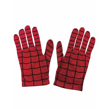 Gants rouges en tissu avec motif de toile d'araignée noire pour déguisement Spider-Man enfant | jourdefete.com