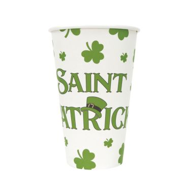 Gobelets en carton blanc avec trèfles verts et inscription Saint-Patrick | jourdefete.com