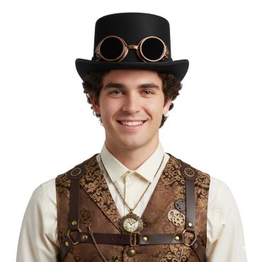Chapeau haut-de-forme steampunk noir avec lunettes cuivrées | jourdefete.com Chapeau haut-de-forme steampunk noir avec lunettes cuivrées | jourdefete.com
