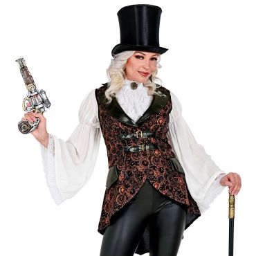 Déguisement femme steampunk avec gilet à engrenages | jourdefete.com