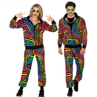 Déguisement fluo zébré multicolore des années 80 | jourdefete.com