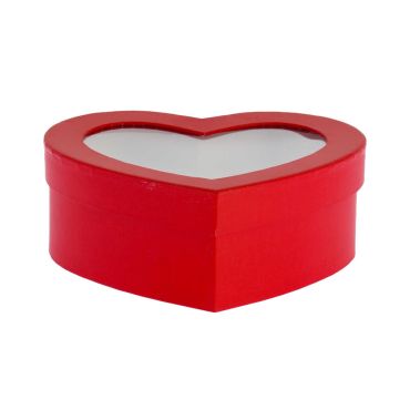 Boîte cadeau cœur rouge en carton avec couvercle transparent Saint-Valentin | jourdefete.com
