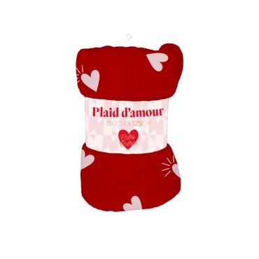 Plaid rouge avec cœurs blancs pour un cocon romantique | jourdefete.com