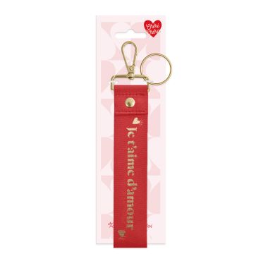 Porte-clé avec lanière rouge "Je t'aime d'amour", design chic et romantique | jourdefete.com