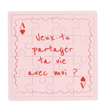 Puzzle en bois rose et rouge Veux-tu partager ta vie avec moi cadeau Saint-Valentin | jourdefete.com