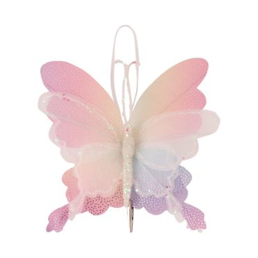 Grand papillon décoratif irisé rose pastel avec pince de fixation | jourdefete.com