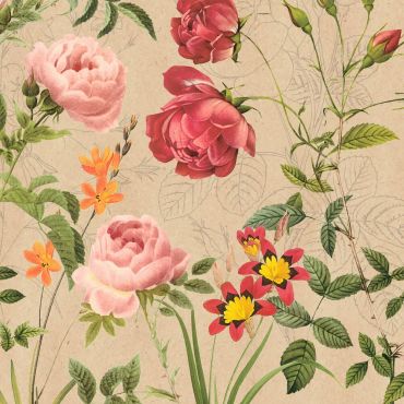 Serviettes en papier florales vintage avec des roses et un fond beige vieilli | jourdefete.com
