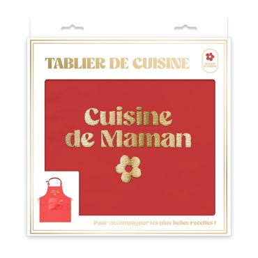 Tablier de cuisine rouge brodé “Cuisine de Maman” en doré | jourdefete.com