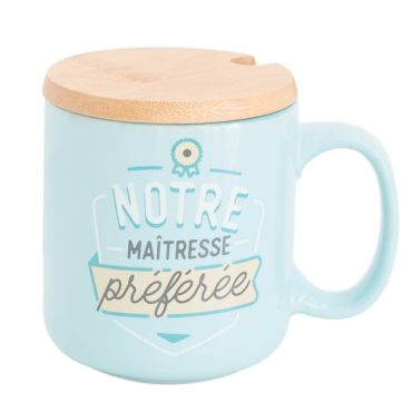 Mug avec Couvercle en Bois - Notre Maitresse Preferee - Mr. Wonderful | jourdefete.com