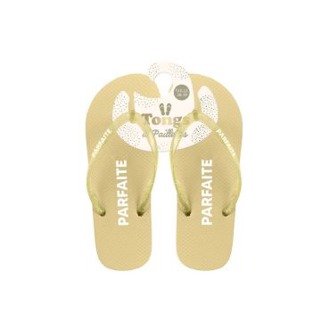 Paire de tongs colorées avec lanières à paillettes et message humoristique pour femme | jourdefete.com