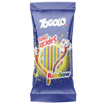 Bonbons tubes acides arc-en-ciel Togolo en sachet de 125g | jourdefete.com