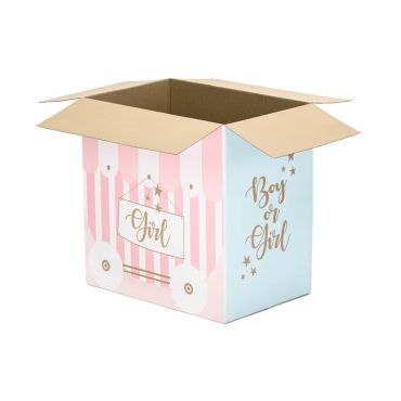 Carton XXL gender reveal pastel rose et bleu Boy or Girl 60x40x60 cm | jourdefete.com