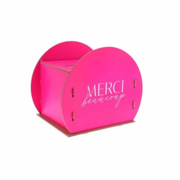 Urne de fête originale en bois rose fuchsia avec inscription blanche merci beaucoup pour mariage et anniversaire | jourdefete.com