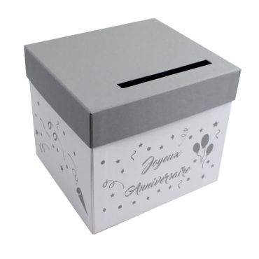 Urne "Joyeux Anniversaire " - Gris et Blanc Urne "Joyeux Anniversaire " - Gris et Blanc