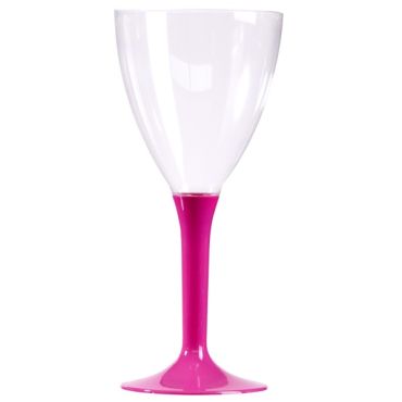 10 Verres à Vin Plastique Pied Fuchsia