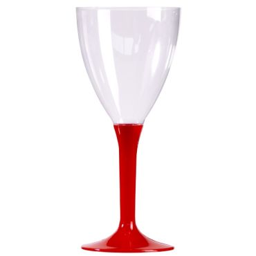 10 Verres à Vin Plastique Pied Rouge