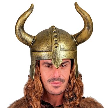 Casque Viking doré avec grandes cornes courbées | jourdefete.com