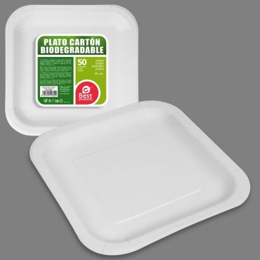 Lot de 50 assiettes en carton biodégradable blanches | jourdefete.com