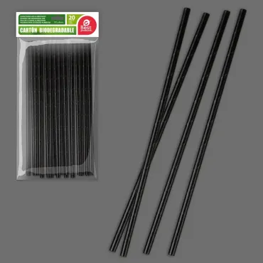 Pailles noires biodégradables en carton pour cocktails et boissons | jourdefete.com