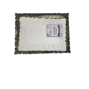 5 plateaux rectangulaires avec bordure bombée et napperons - 30 x 40 cm - Couleur Or | jourdefete.com