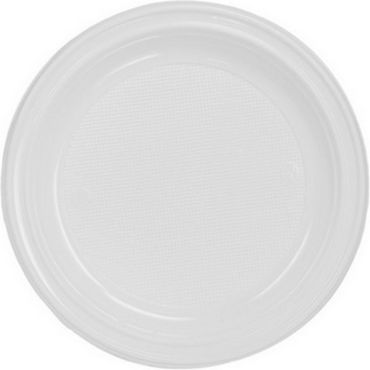 100 assiettes blanches de 20,5 cm en plastique réutilisable | jourdefete.com