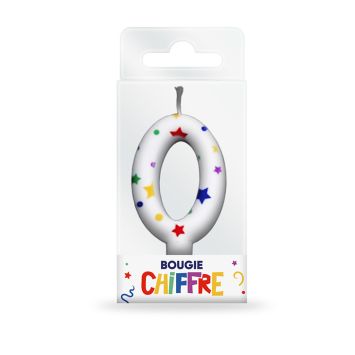 Bougie d'anniversaire chiffre blanche décorée de petites étoiles multicolores pour enfant | jourdefete.com