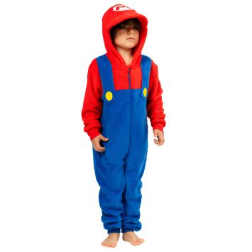 Combinaison pyjama Mario pour enfant en tenue rouge et bleue avec capuche | jourdefete.com