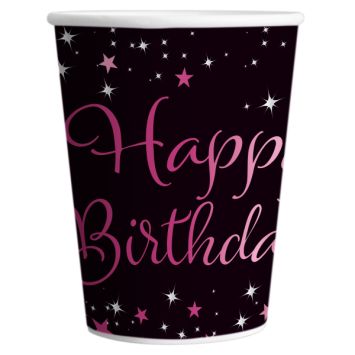 8 gobelets "Happy Birthday" en carton pour anniversaire - 250 ml - Collection Starlight - Couleur au choix