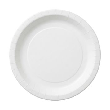 Grandes assiettes jetables en carton blanc classique avec contour cannelé pour repas de fête | jourdefete.com