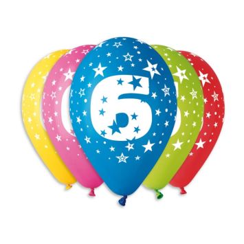 8 ballons multicolores de 25 cm chiffre 6 | jourdefete.com