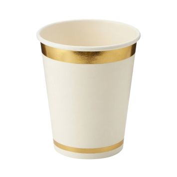 Gobelets en carton blancs chic décorés d'une luxueuse bordure dorée métallisée pour événement élégant | jourdefete.com