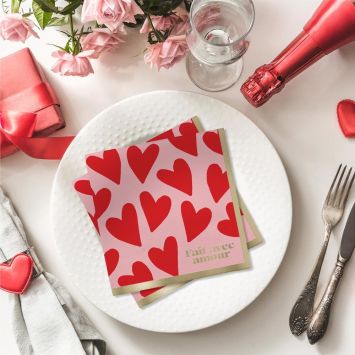 10 serviettes en papier - 33 x 33 cm - Saint-Valentin - Collection Chéri Chérie