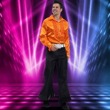 Chemise Disco en satin pour homme - Orange - Taille au choix