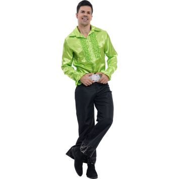 Chemise disco satin verte pour homme, costume années 70 original | jourdefete.com