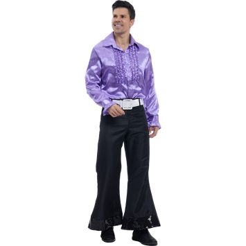 Chemise disco satin violette homme, tenue funky et brillante | jourdefete.com