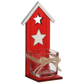 Porte-bougie "Cabane" - Rouge - 17cm