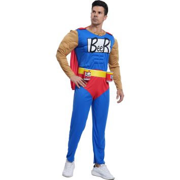 Déguisement Beerman adulte avec cape rouge et ceinture porte-canettes | jourdefete.com