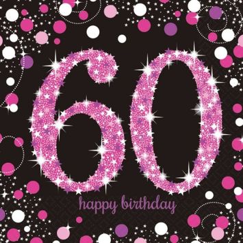 16 Serviettes 60 Ans - Rose / Noir | jourdefete.com