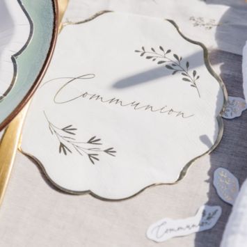 16 serviettes en papier FSC® - 32 x 32 cm - Collection Communion Blanc et Or
