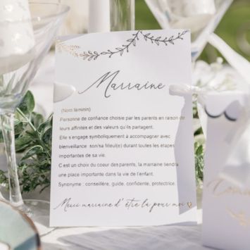 2 cartes "Parrain / Marraine" FSC® - 12,7 x 18 cm - Collection Communion Blanc et Or