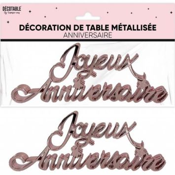 2 décorations de table métallisées "Joyeux Anniversaire" - Couleur au choix