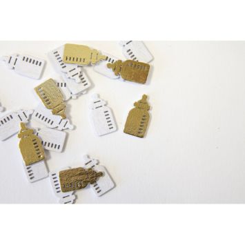 Confettis de table biberon en bois doré pour baptême ou baby shower | jourdefete.com
