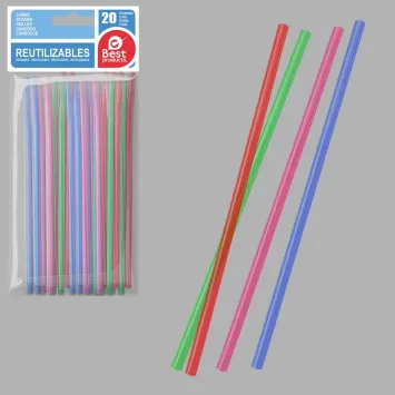 20 pailles en plastique réutilisable - 19,7 x 0,6 cm - Couleur au choix