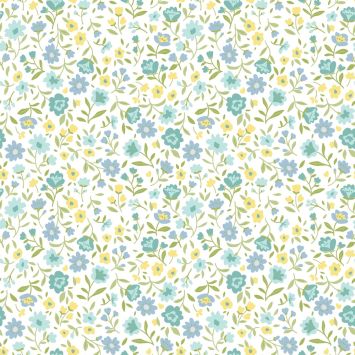 Serviettes de fête motif liberty bleu et jaune fleurs délicates 33x33 cm | jourdefete.com