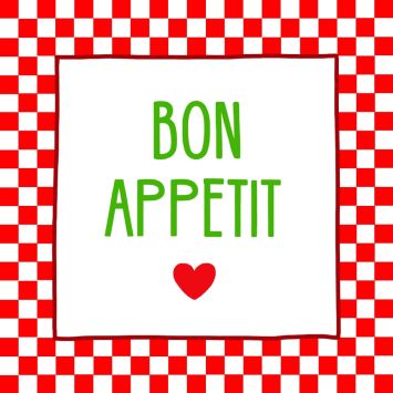 Serviettes de fête vichy rouge et blanc bon appétit 33x33 cm | jourdefete.com